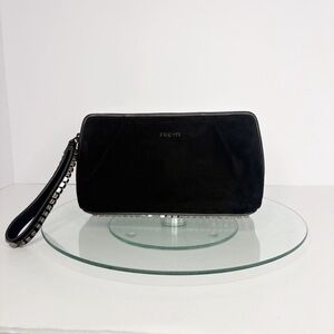Freya Sexy Bag Black Suede Studded Clutch Wristlet Zip Evening Bag Quiet Luxury
